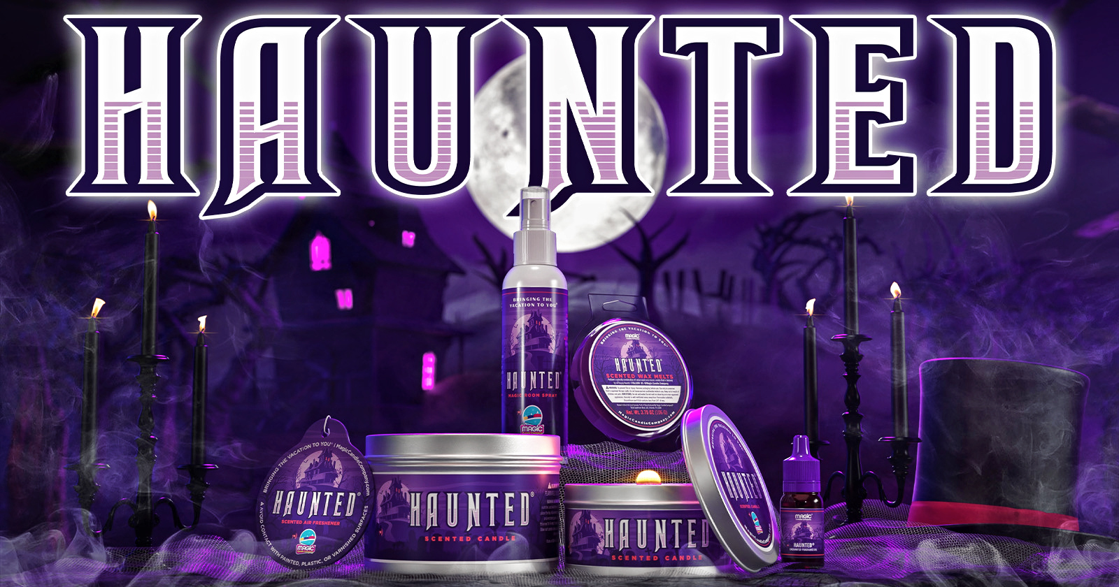 Haunted Mansion scented candles, room spray, and fragrance oil